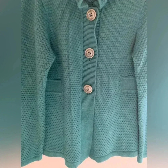 Woman’s L.L.Bean Teal Waffle Knit Button Up Long Sleeve Chunky Cardigan Size M - Picture 3 of 10